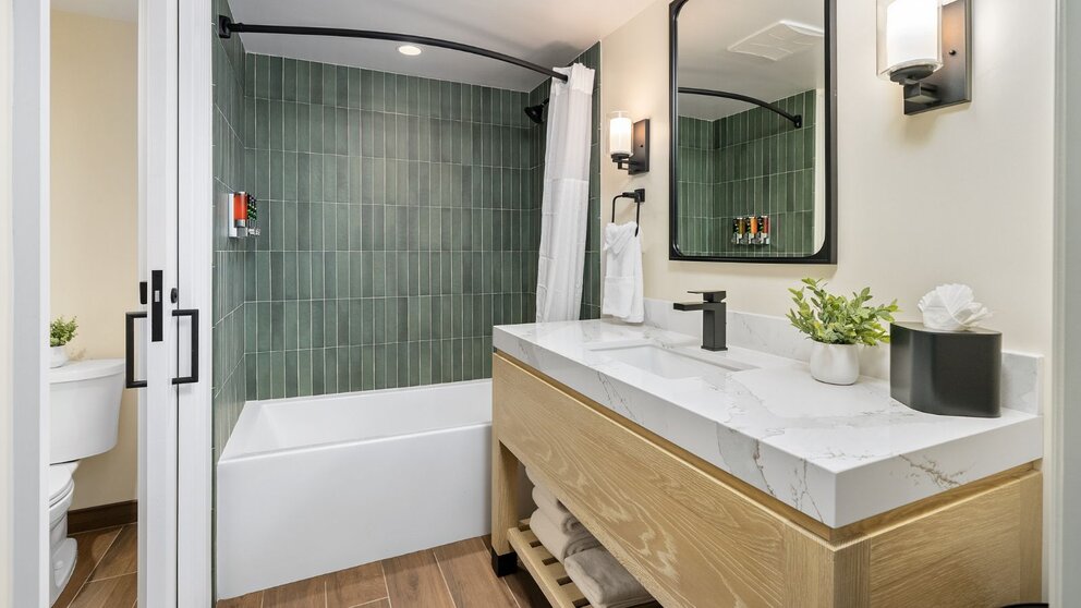 All new tub-shower combo in bathroom
